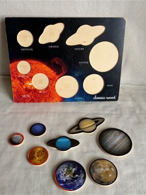 Classic Wood Brand Outer Space Planets Solar System Montessori Wooden puzzle